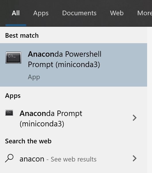 Anaconda PowerShell Prompt Img